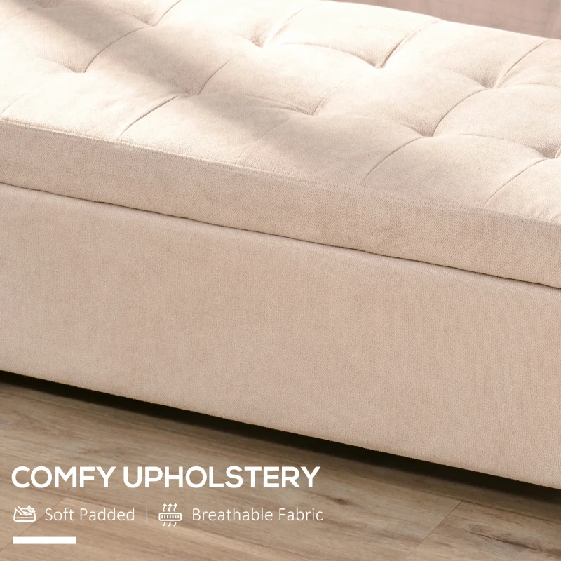 Ławka tapicerowana z pojemnikiem, beżowa, lniana