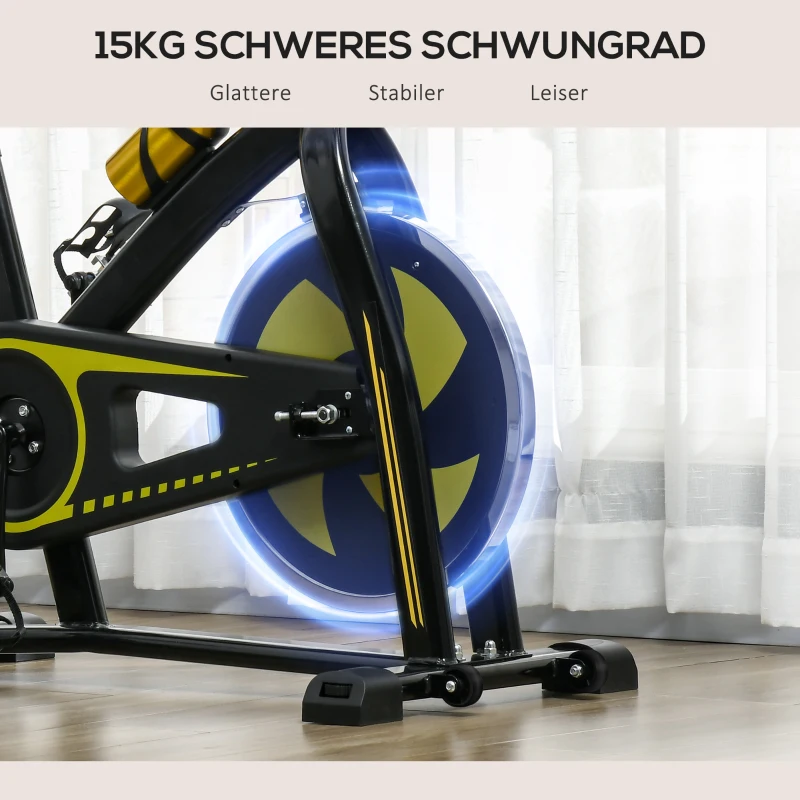SPORTNOW Domowy Rower Treningowy, Cichy, Regulowany Opór, Czujnik Pulsu, Monitor, Żółty