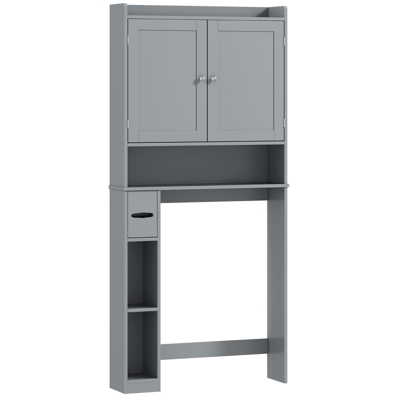 HOMCOM Meuble WC dessus de toilette ou machine à laver, 2 portes, 3 compartiments, porte-papier toilette, 80x19,5x170cm, gris(m-12)