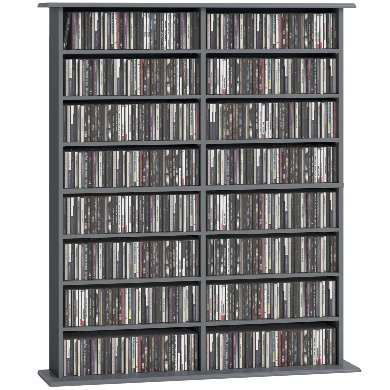 Homcom Almacenamiento para CD y DVD con 16 Compartimentos y 12 Estantes Ajustables, Gris