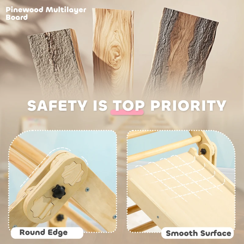 AIYAPLAY Drabinki 3-w-1, składane, Drabinka & Zjeżdżalnia/Ścianka Wspinaczkowa, Drewniane, dla Dzieci 1,5-4 Lata