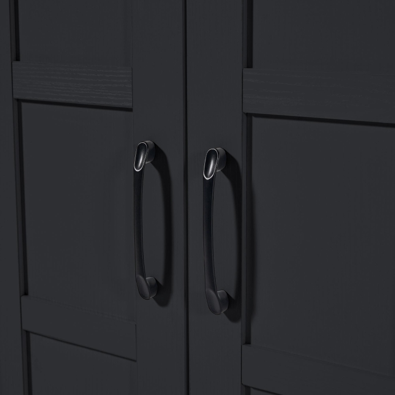 Extendable Bar Table with 2 Drawers and 4 Compartments, Expandable Kitchen Island for 2–6 People, 133-202L x 70W x 93.5H cm, Black