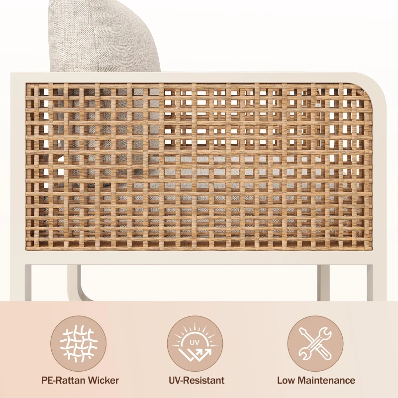 Modular Garden Lounge Set with Thick Elastic Foam Cushions, Versatile Garden Sofa Set with Glass Side Table, 178L x 61W x 76H cm, Beige