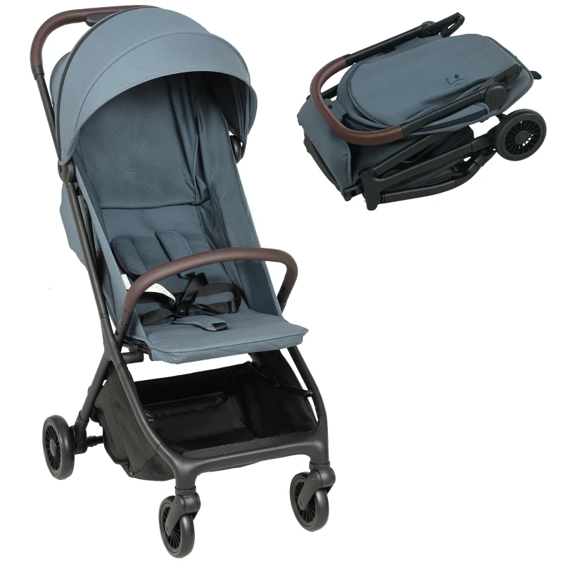 AIYAPLAY Carrito para Bebé Plegable Respaldo Reclinable Reposapiés Ajustable Capota Arnés de 5 Puntos Carga 15 kg Azul Oscuro