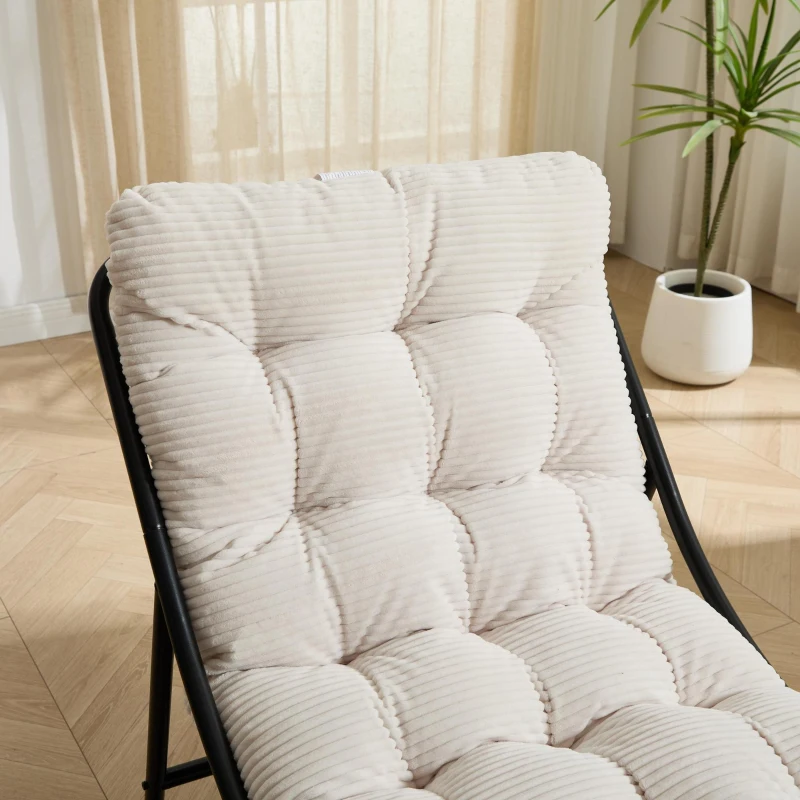 Poltrona lounge da esterno con pouf, cuscino imbottito, tessuto sling, struttura in acciaio, Bianco