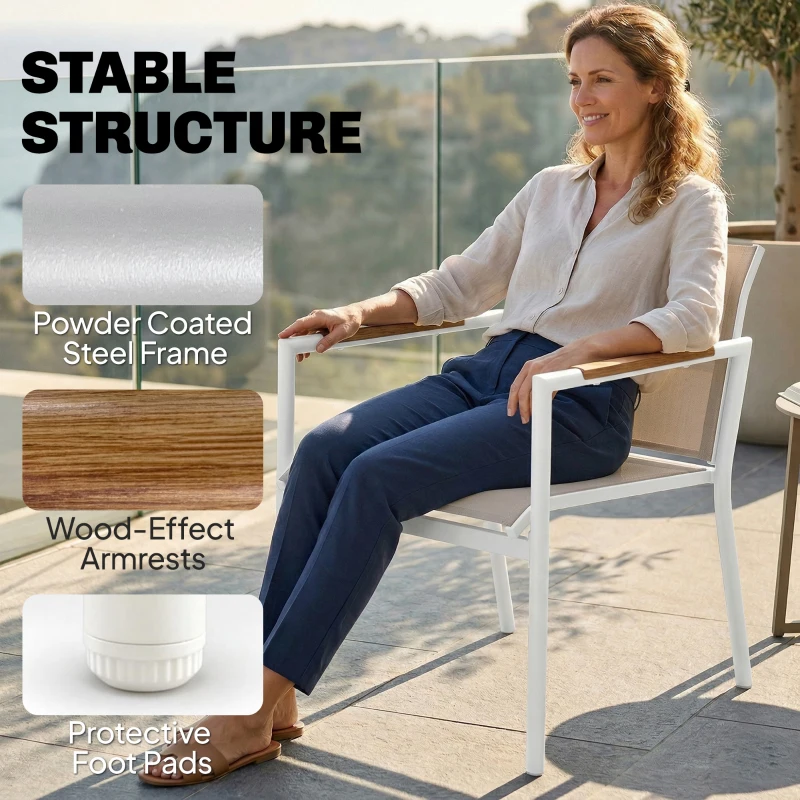 Outsunny 4 Seater Garden Furniture Set with Loveseat, Armchairs, Table, Metal Garden Sofa Set with Breathable Seats, Khaki