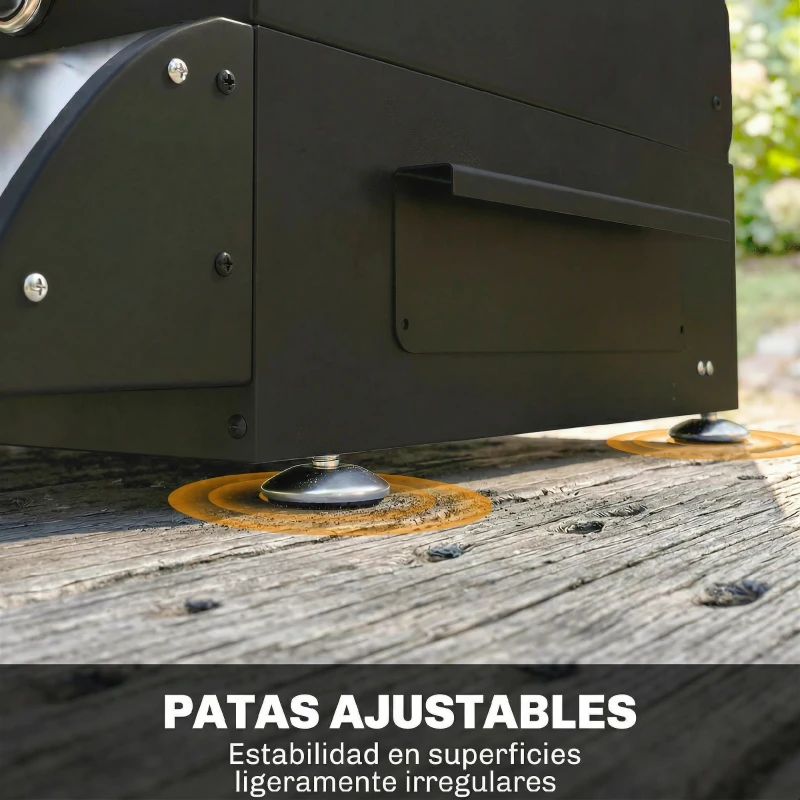 Outsunny Barbacoa de Gas BBQ Gas con 3 Quemadores 7,5 kW con Parrilla Plancha Estante Lateral Convertible Termómetro Negro