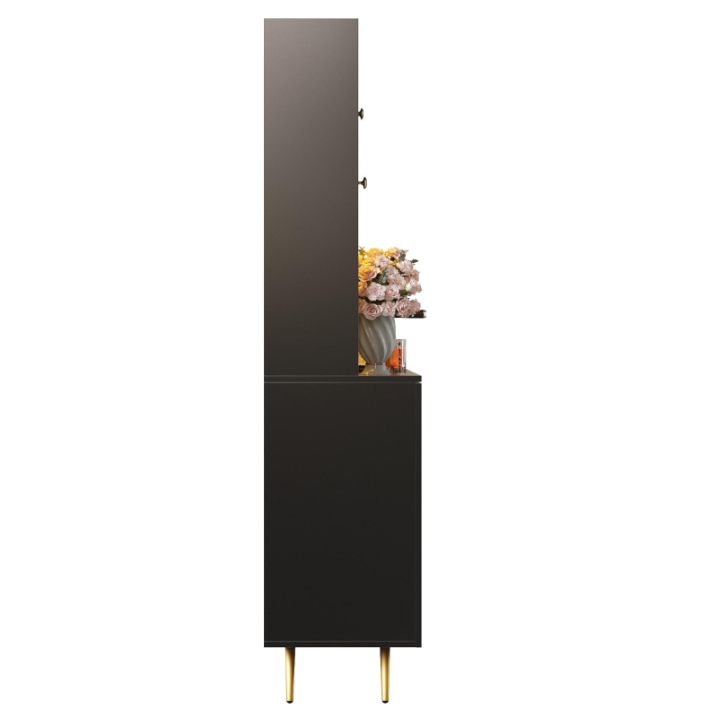 Tall Kitchen Cabinet with Built‑In Power Outlets & 2 USB Ports, Modern Sideboard with App-Controlled LED, 120L x 40W x 176H cm, Black