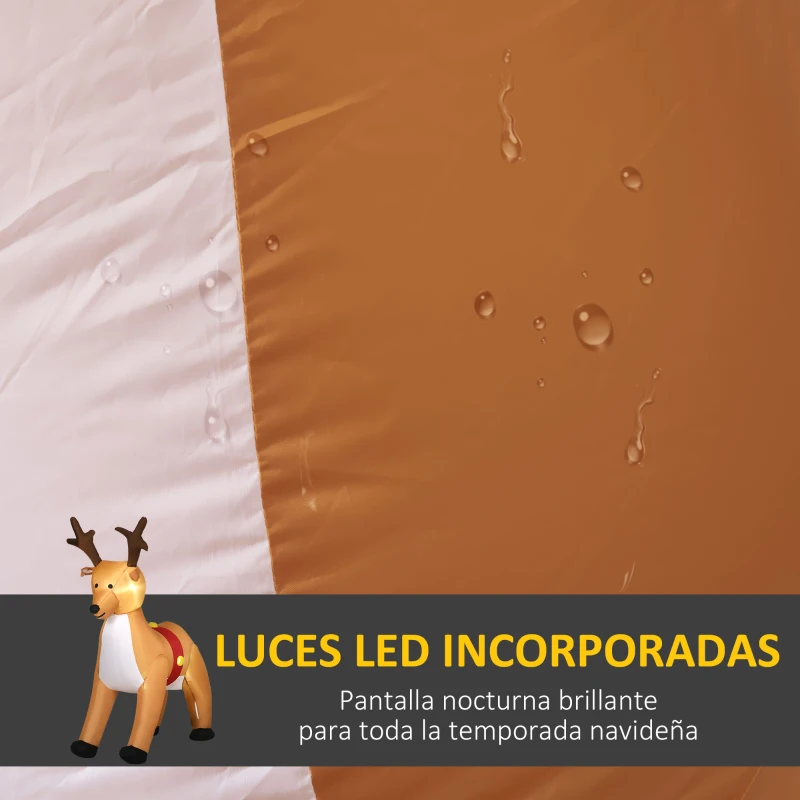 HOMCOM Reno Inflable de Navidad de 180 cm con Luces LED Ventilador Interno y Accesorios Poliéster IP44 Marrón