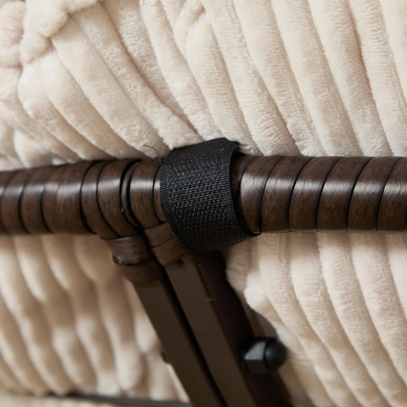 Poltrona Papasan, girevole a 360°, cuscino spesso(tessuto a coste), struttura in acciaio, 92x92x67 cm, Bianco