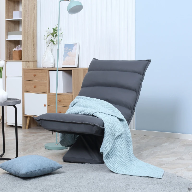 HOMCOM Fauteuil de sol paresseux pivotant 360° avec dossier inclinable design capitonné 62 x 62 x 95 cm gris foncé