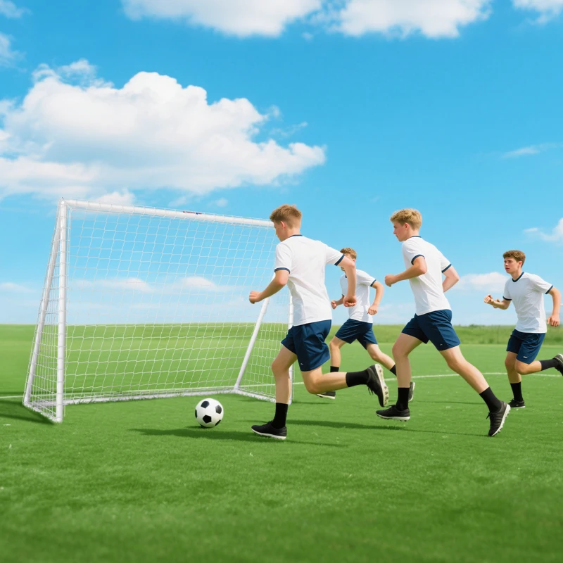 SPORTNOW Bramka Piłkarska, Wytrzymała Siatka, Rama z Tworzywa Sztucznego, Kołki, 240Dł x 90Szer x 180Wys cm, Biała
