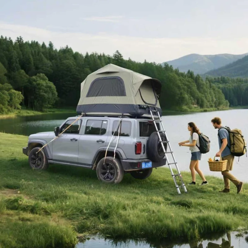 Aufblasbares Camping-Dachzelt fürs Auto/SUV, Platz für 2 Erwachsene + 1 Kind, 220x145x140 cm, Grün