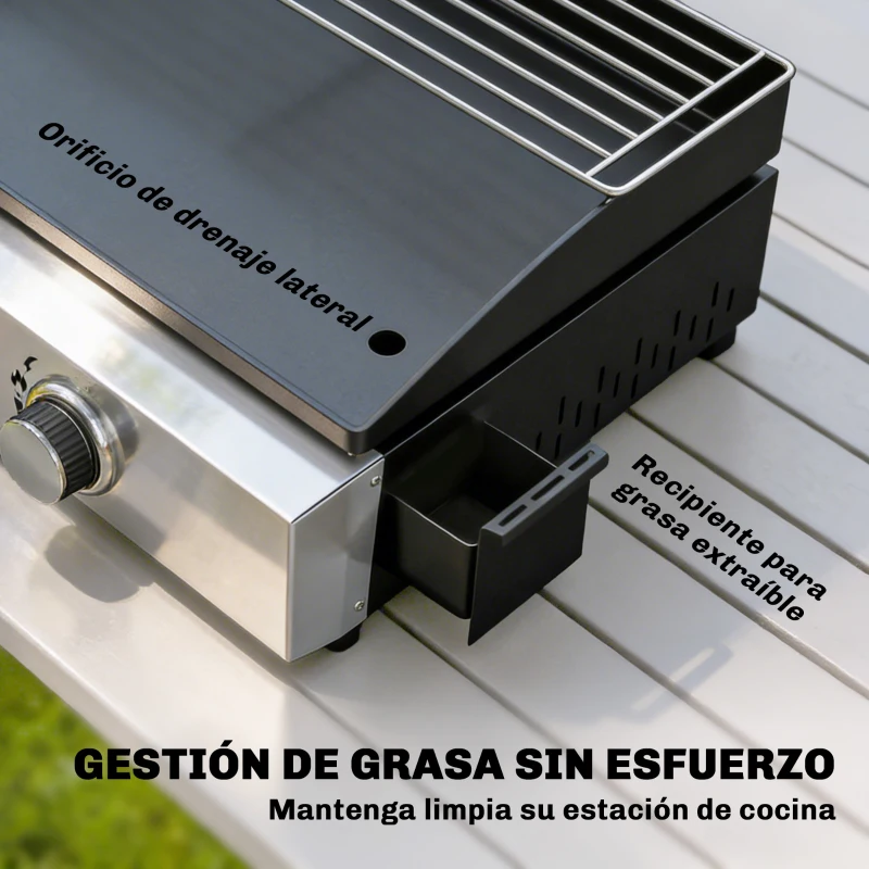 Outsunny Barbacoa de Gas con 3 Quemadores 7,5 kW Barbacoa Portátil con Plancha Rejilla Calentadora y Recogedor Grasa Negro
