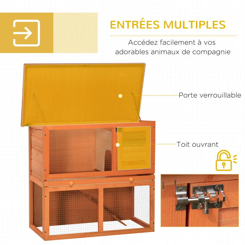PawHut Clapier à lapin cage à lapin 2 étages plateau coulissant rampe et toit ouvrant 90L x 45l x 80H cm