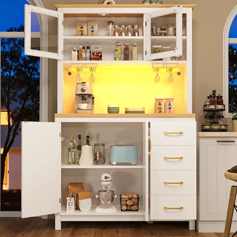 Stylish Sideboard with App-Controlled Built-In LED Light Strip, Practical Cabinet for Kitchen & Living Area, 105.5L x 40W x 180H cm, White