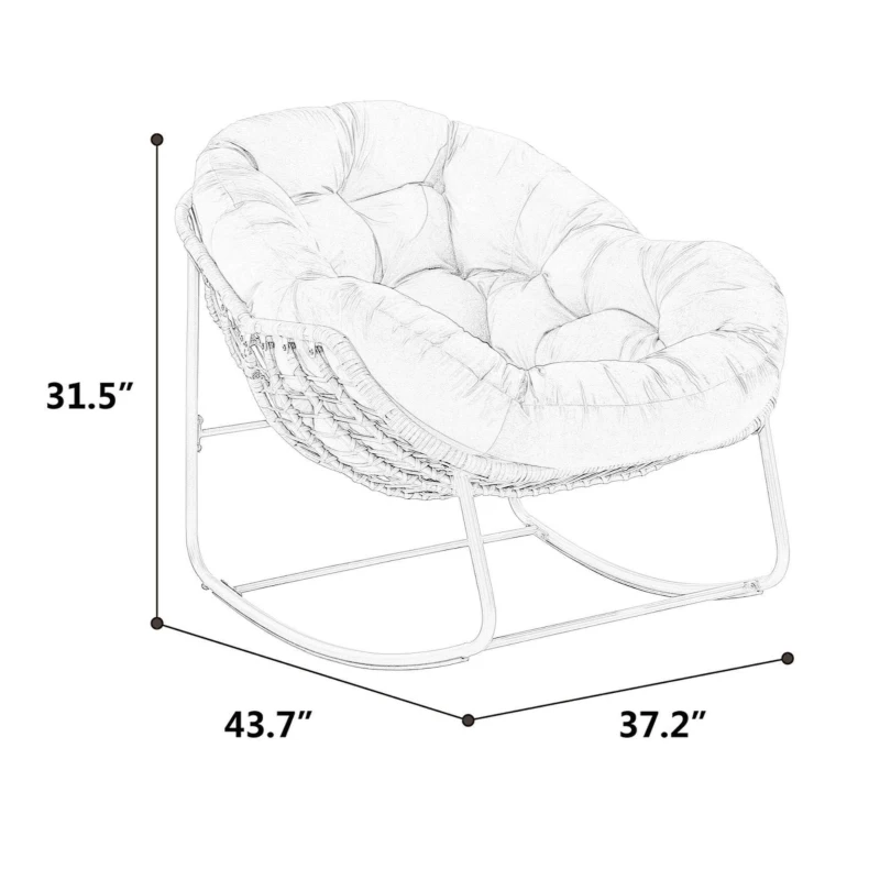 Schaukel-Eiersessel mit dickem Sitzkissen, Indoor & Outdoor Comfy Rocker Chair, 111x94.5x80 cm, Hellgrau