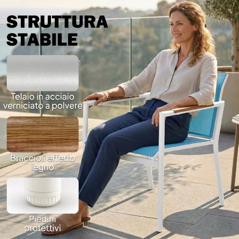 Outsunny Set Giardino 4 Posti Divano, Poltrone, Tavolo in Metallo, Blu.