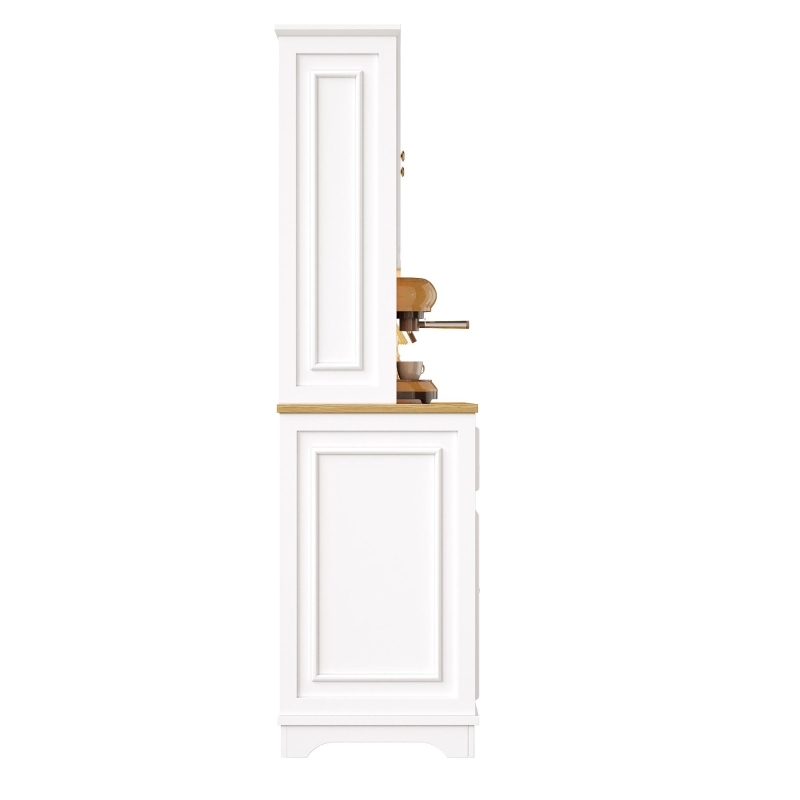 Tall Kitchen Cabinet with Integrated USB Ports & Ergonomic Worktop, Stylish Sideboard with Adjustable Shelves, 118L x 39.5W x 180H cm, White