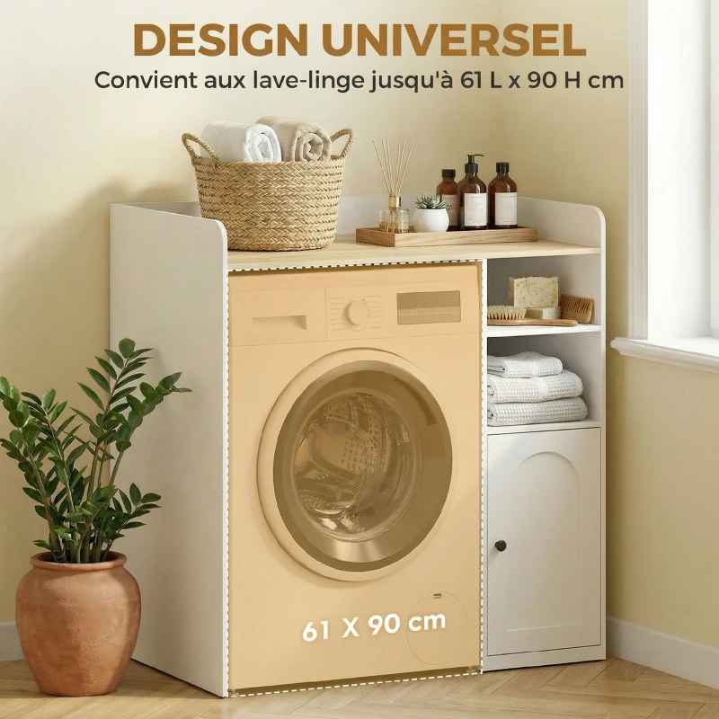 HOMCOM Meuble machine à laver, armoire machine a laver avec compartiments ouverts et porte, 93,5 x 60 x 100 cm, blanc