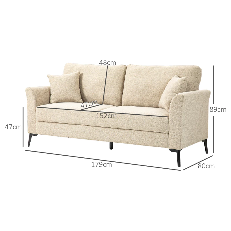 HOMCOM Sofa 2-osobowe, tapicerka lniana, metalowe nogi, poduszki