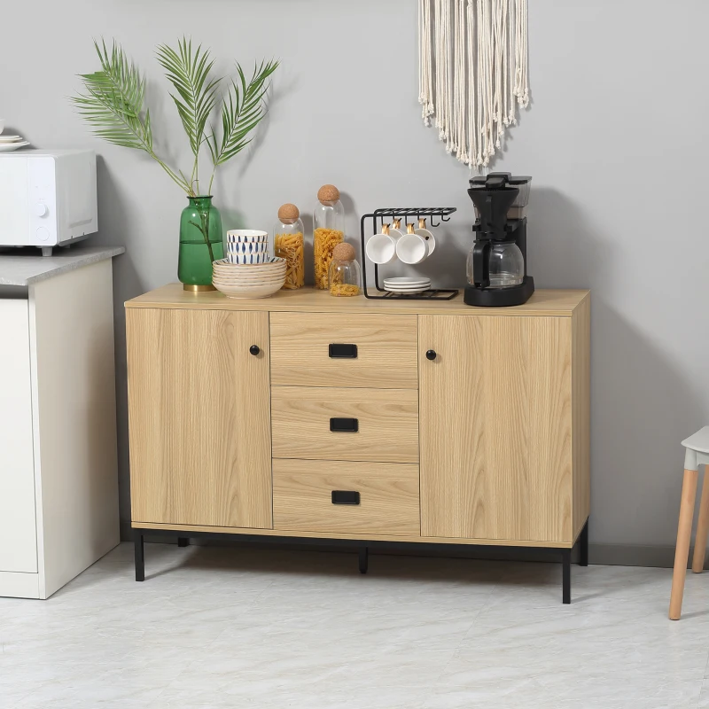 HOMCOM Meuble buffet de rangement 2 placards étagère réglable 3 tiroirs style contemporain - dim. 120L x 39,5l x 77H cm