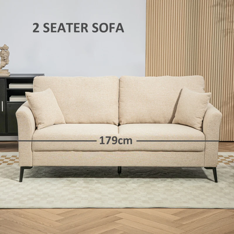 HOMCOM Sofa 2-osobowe, tapicerka lniana, metalowe nogi, poduszki