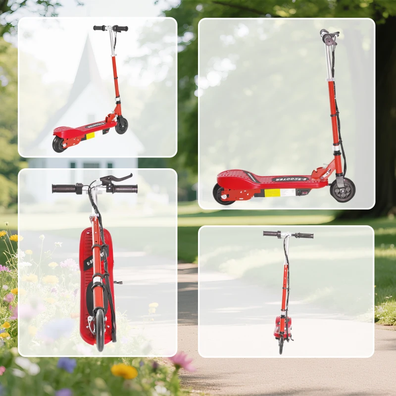 HOMCOM Folding Electric Kids Scooter Ride on Age 7-14, Red/Black