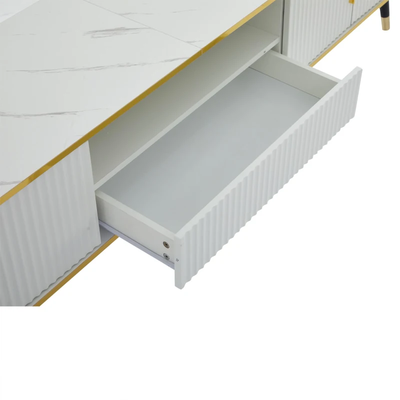 Modern TV Entertainment Center with 4 Doors & Drawer, Spacious TV Stand for Living Room or Bedroom, 200L x 40W x 46H cm, White