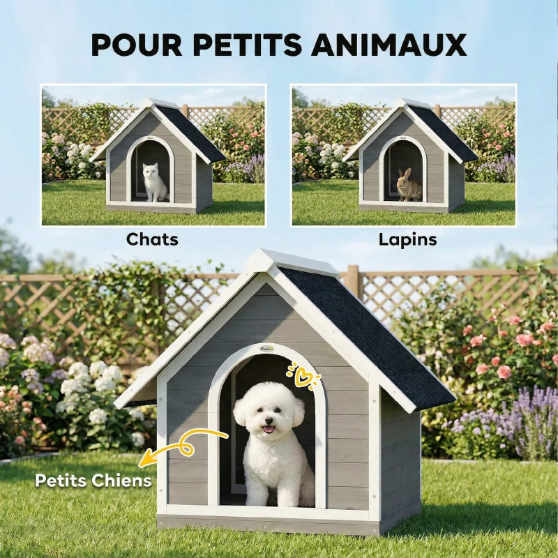 PawHut Niche pour Chien Extérieur Maison pour Chien Corps Entièrement Ouvrant pour Nettoyage Facile 84x101x86 cm Gris et Blanc