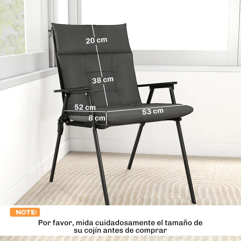 Outsunny Set de 4 Cojines para Sillas de Jardín Impermeables y Antideslizantes con Respaldo Correas 112x53 cm Gris Oscuro