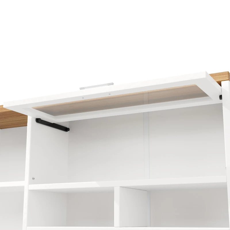 Tall Display Cabinet with 3-Door Storage and Large Worktop, Versatile Sideboard for Kitchen and Living Area, 104L x 40W x 180H cm, White