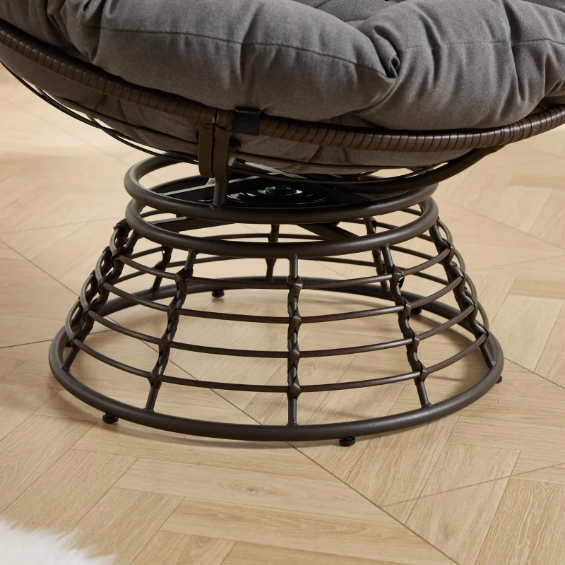 Poltrona Papasan, girevole a 360°, cuscino spesso, struttura in acciaio, 92x92x67 cm, Grigio