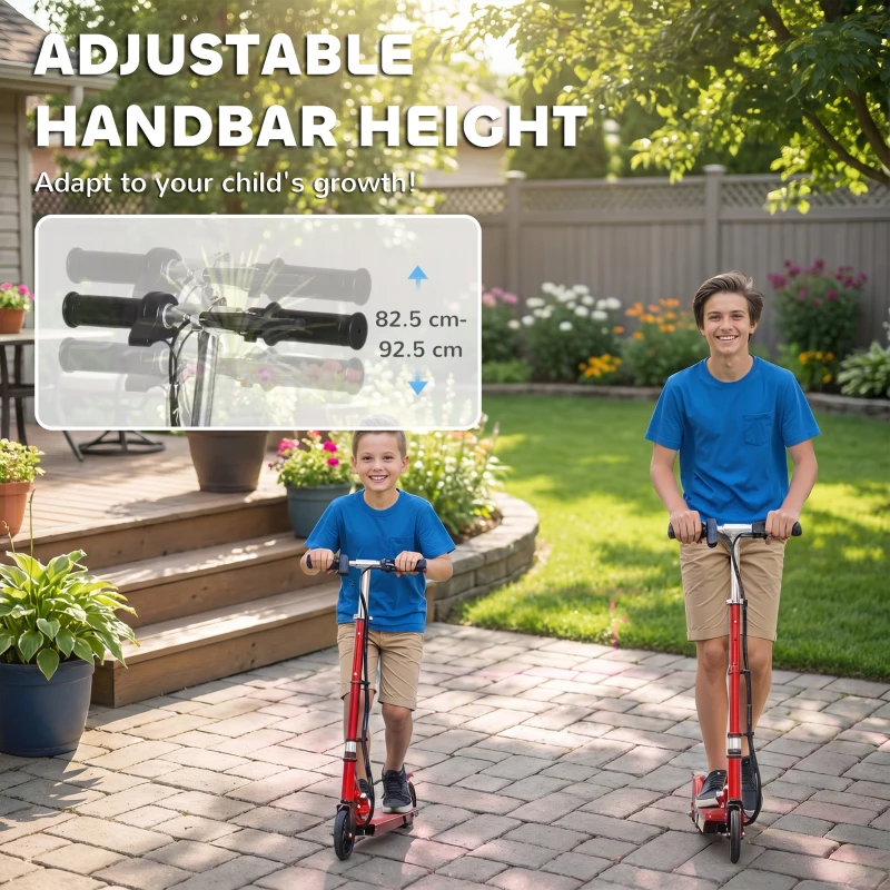 HOMCOM Folding Electric Kids Scooter Ride on Age 7-14, Red/Black