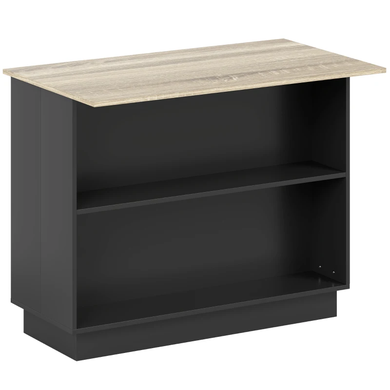 HOMCOM Desserte îlot de cuisine étagère réglable 2 compartiments ouverts 2 placards plan de travail effet bois 105 x 60 cm noir