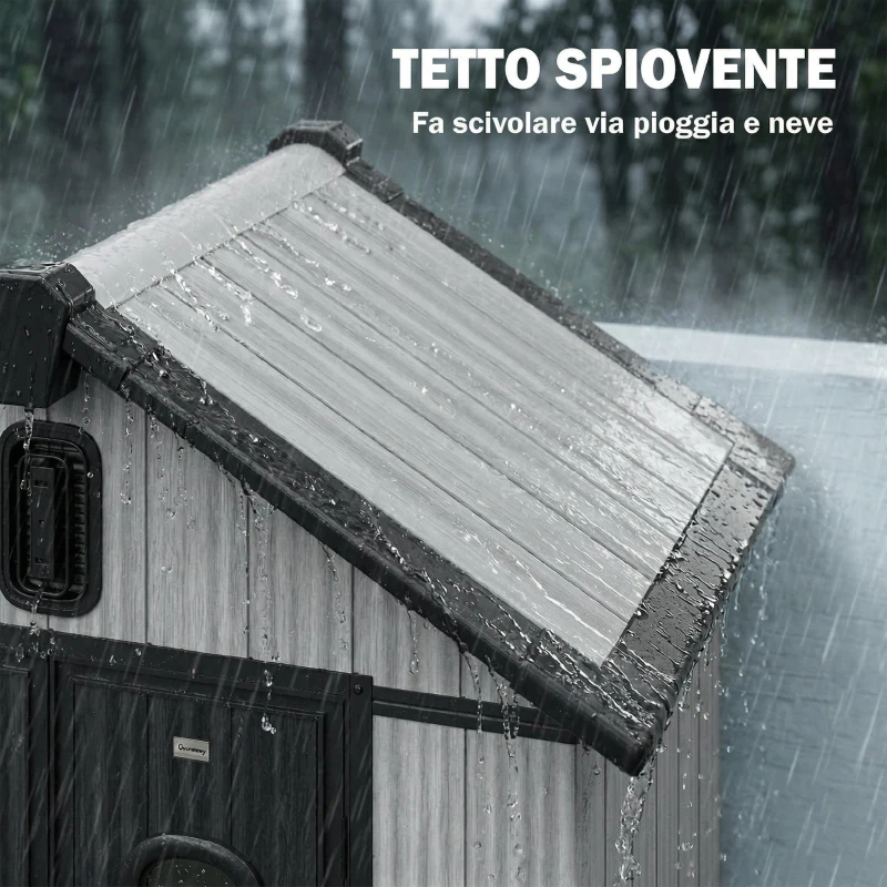 Outsunny Capanno Giardino 160L x 98P x 217A cm, Plastica, Doppie Porte Bloccabili, Grigio