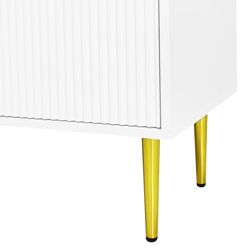 Stylish TV Stand with 2 Glass Doors and Metal Support Legs, Sturdy TV Cabinet for Living Room or Bedroom, 170L x 35W x 50H cm, White