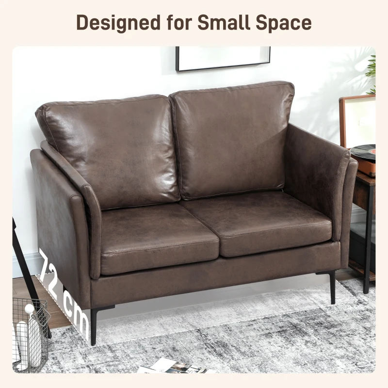HOMCOM Canapea 2 Locuri în Piele Respirabilă cu Umplutură Groasă și Picioare în Metal, 137x72x88 cm, Maro Închis