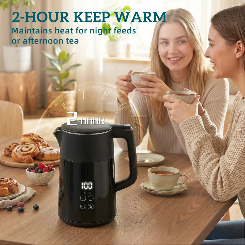 HOMCOM Elektryczny czajnik, 1,7 l, szybkie gotowanie, 2200 W, z wyświetlaczem LED, funkcją podtrzymywania ciepła, zabezpieczeniem przed suchobiegiem, bez PTFE
