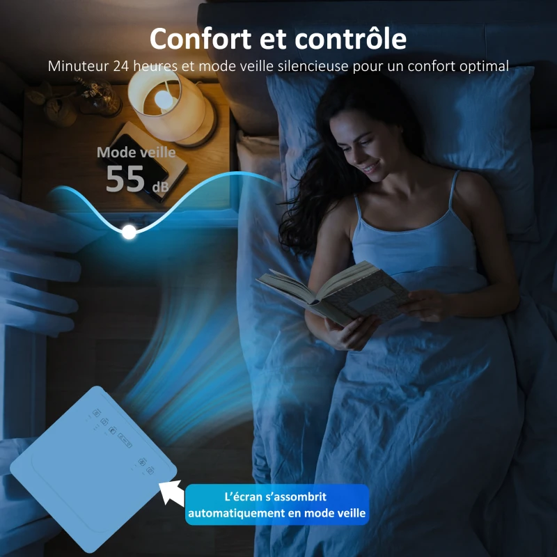 HOMCOM Climatiseur mobile 9000 BTU, climatiseur portable 4 en 1, refroidissement, déshumidificateur, ventilateur, mode nuit