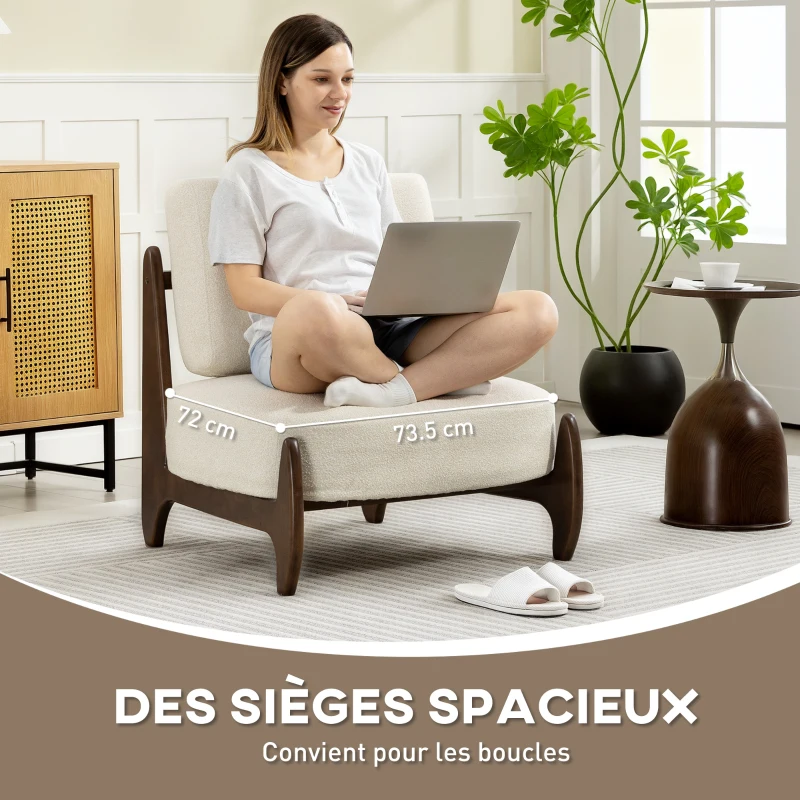 HOMCOM Fauteuil salon en chenille, fauteuil chambre confortable, coussin épais, assise rembourrée, 72 x 73,5 x 81 cm, crème
