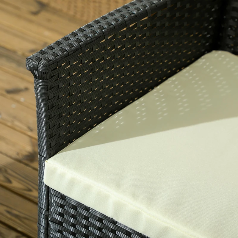 Outsunny Set Mobilier de Exterior din Ratan PE cu Canapea de 2 Locuri, 2 Fotolii cu Perne și Măsuță din Sticlă, Negru