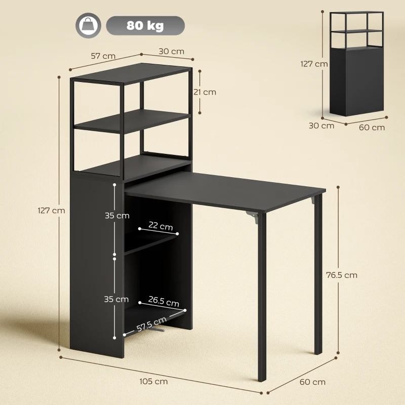 HOMCOM Folding Shelf and Work Table - Black