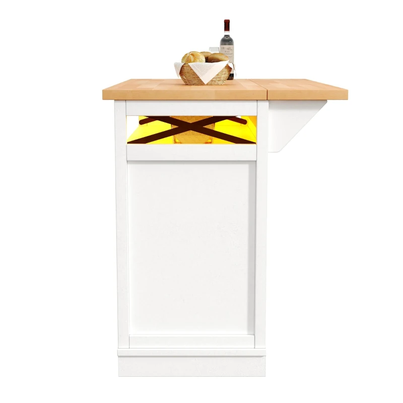 Multifunctional Kitchen Cart with 3 Drawers and 2 Glass-Front Doors, Mobile Kitchen Island with Drop-Leaf Table, 120L x 71W x 98H cm, White