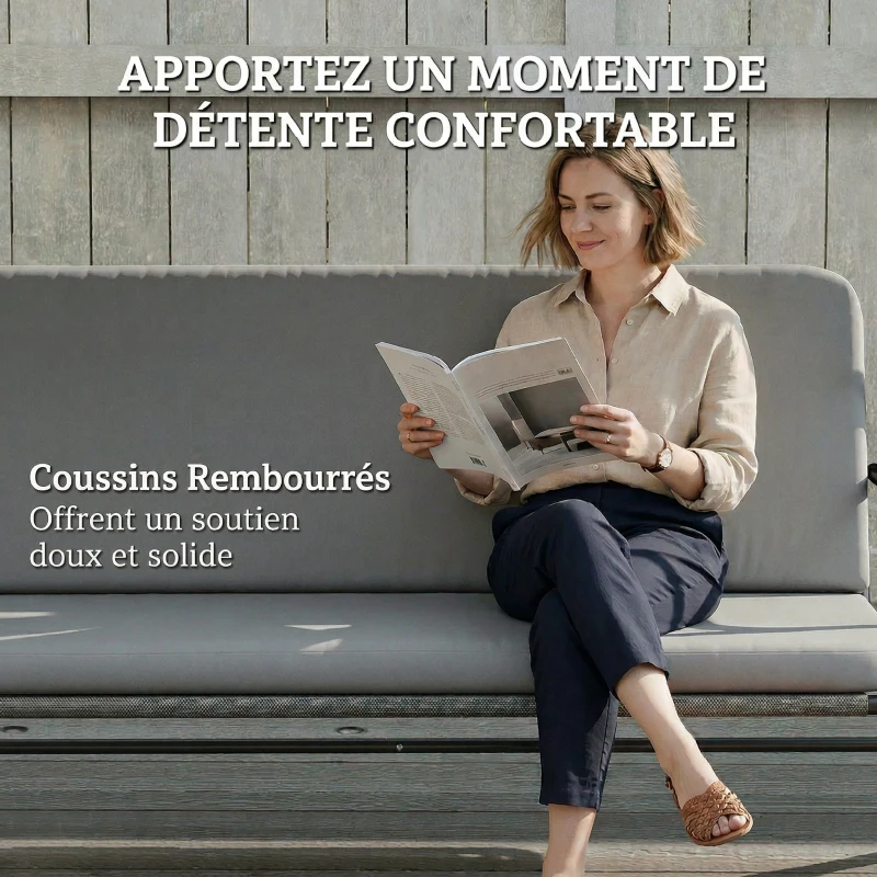 Outsunny Balancelle de Jardin 3 Places, Balançoire Extérieure avec Toit réglable et Coussin Épais Amovible, 208x125x180cm, Gris