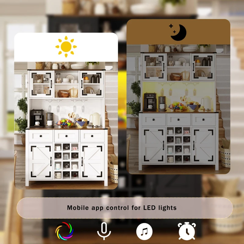 Tall Kitchen Cabinet with Integrated 2 AC + 2 USB Power Strip, Modern Sideboard with 4 Doors & 3 Drawers, 120L x 40W x 170H cm, White