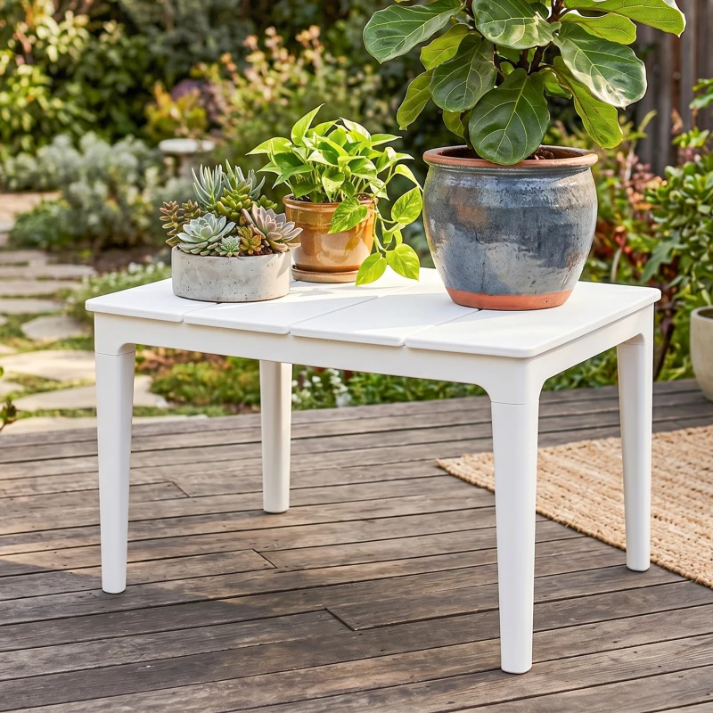 Outsunny Mesa de Centro para Jardim, 70 x 53 x 39 cm, Creme