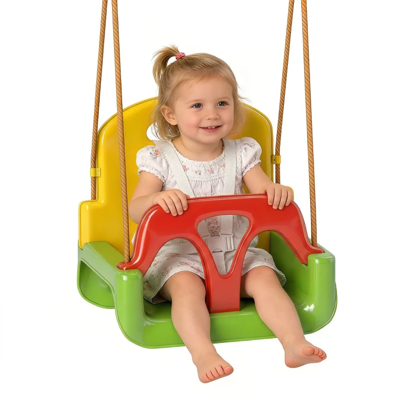 Outsunny Columpio para Bebés con Respaldo Desmontable y Barra en T para 9-36 Meses 42x33x120-180 cm Multicolor