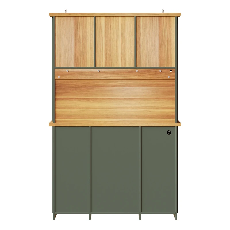 Tall Kitchen Cabinet with Glass Doors and LED Lighting, Versatile Sideboard with Adjustable Shelves, 120L x 45W x 188H cm, Antique Green