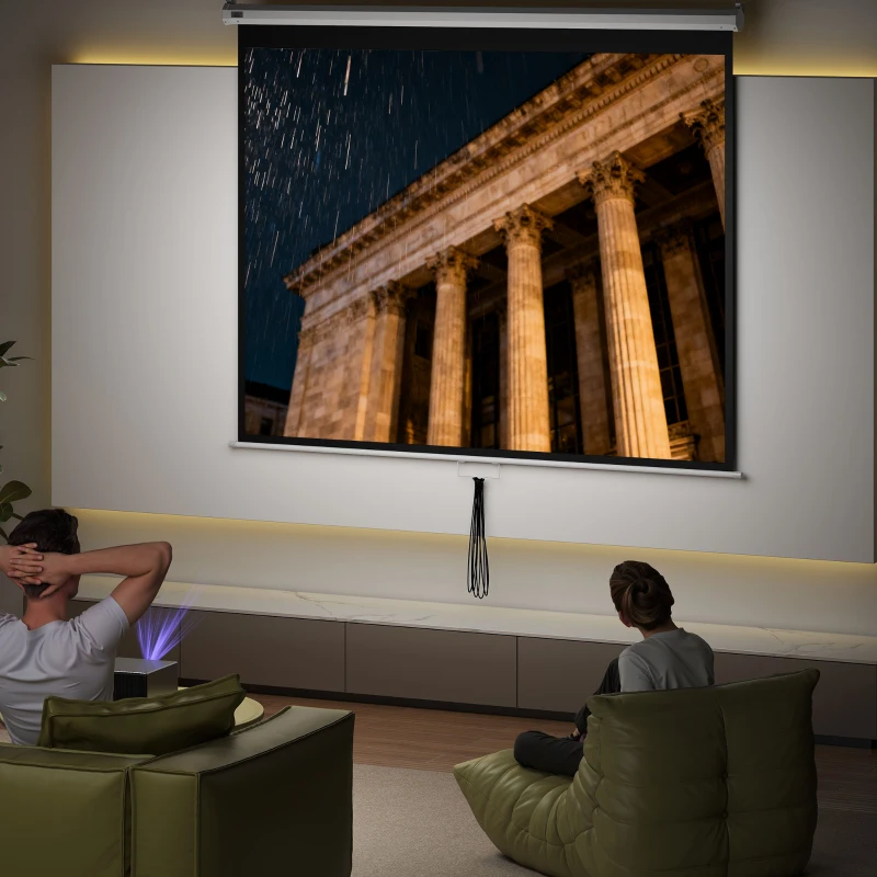 HOMCOM Pantalla de Proyección Manual 100 Pulgadas Formato 4:3/16:9 para Interior y Exterior Cine en Casa Patio Blanco